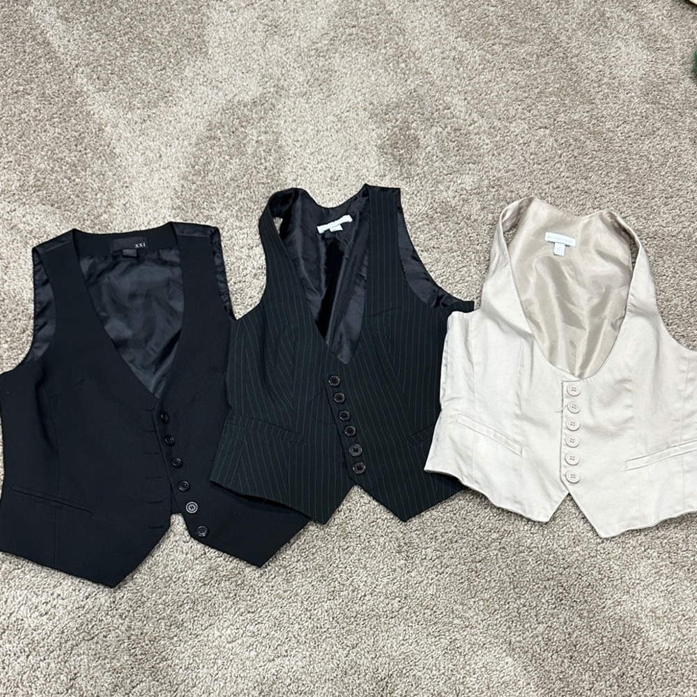 New York & Company Black, Dark Gray, and Cream Vests